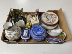 A box containing miscellaneous china to include a Danbury Mint Franz Dutzler figure, Noble Brown,