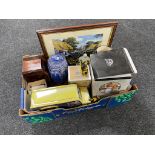 A box containing boxed and unboxed Ringtons china, storage jars and tins,