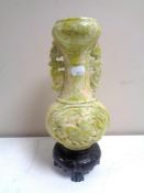 A carved polished stone Chinese vase, height 27.5 cm.