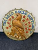 A large fibre glass bottle top, The Bald Eagle Bottling Company.