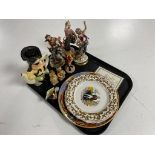 A tray of continental figurines, Royal Doulton miniature character jug Long John Silver,