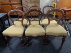Two sets of three Victorian mahogany balloon back chairs.