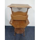 An Edwardian octagonal occasional table together with a teak magazine rack