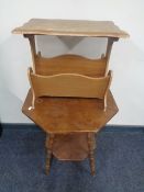 An Edwardian octagonal occasional table together with a teak magazine rack