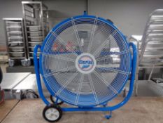 A Clarke Air commercial floor fan model CAM6000, input power 3504, 230v-50Hz.