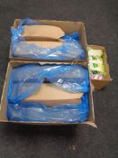 Four boxes containing cardboard take away food containers, sandwich bags,