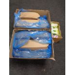 Four boxes containing cardboard take away food containers, sandwich bags,