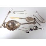 A small collection of plated cutlery together with a pair of continental silver teaspoons and a