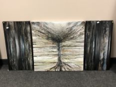 A contemporary oil painting in three parts depicting a landscape, overall 126 x 60 cm.