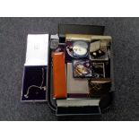 A tray containing a quantity of boxed costume jewellery to include a Mappin and Webb of London