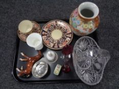 A tray containing a Japanese Kutani porcelain baluster vase, signed,