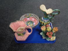 A tray containing Maling lustre jug and bowl, jug,