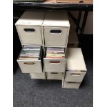 14 cream faux leather two drawer storage chests containing a large quantity of assorted CDs.