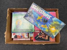 A box containing vintage games to include Battleships, Games Compendiums, Solitaire etc.