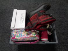 A basket containing four pairs of shoes to include, Vans, Converse, Nike, Trespass (AF).