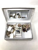 A box of costume jewellery, brooches, necklaces etc.