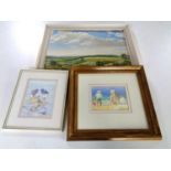 A J. D. Stewart oil on board, Higher Wynyard, together with two further framed seaside prints.