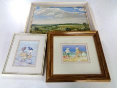 A J. D. Stewart oil on board, Higher Wynyard, together with two further framed seaside prints.