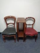Two 19th century mahogany chairs together with an oak two tier plant table.