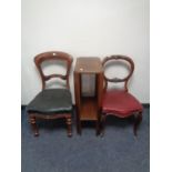 Two 19th century mahogany chairs together with an oak two tier plant table.