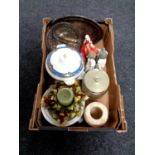 A box of miscellaneous to include Nao figures (a/f), cut glass fruit bowl and biscuit barrel,