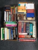 Four boxes of hardback and paperback books to include Tolkein, Dickens, cookery,