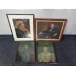 A framed colour lithographic print of Queen Victoria together with three further framed prints of
