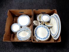 Two boxes containing Wedgwood embossed Queen's ware dinner ware.