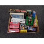 A box containing miscellaneous to include Shrek Monopoly, Waddingtons jigsaws, digital TV receiver,