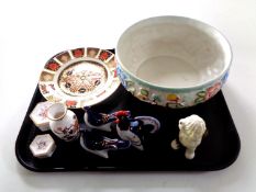 A tray of assorted chain to include Royal Crown Derby Imari patterned plate,