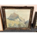 Arthur Henry Knighton Hammond (1875-1970) : Castle on a rocky mountain, watercolour, 53 x 44 cm,