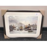 After Tom MacDonald : Shipping on the Tyne, reproduction in colours, signed in pencil,