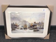 After Tom MacDonald : Shipping on the Tyne, reproduction in colours, signed in pencil,