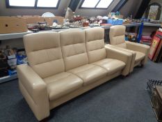 A Stressless leather manual reclining three seater settee and armchair