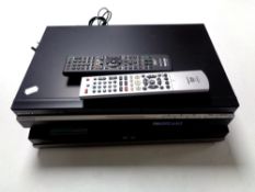 A Sony high definition DVD recorder with remote together with a further Hitachi DVD recorder with