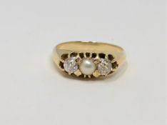 An 18ct gold pearl and old cut diamond ring, total diamond weight approximately 0.