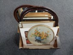 A box of Edwardian stained beech framed mirror, further oval framed mirror,