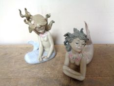 Two Lladro figures of mermaids (as found) CONDITION REPORT: The figure seated has