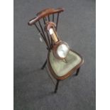 A beech spindle back bedroom chair together with a barometer with silver dial.
