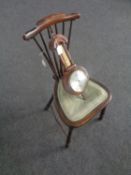 A beech spindle back bedroom chair together with a barometer with silver dial.