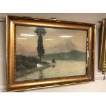 K. Numabe : A horse by a lake, 49 x 32 cm, watercolour, framed.