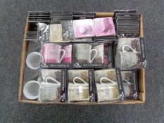 A box of Elgate mug and coaster sets (new)