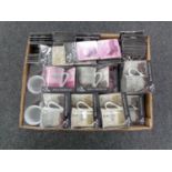 A box of Elgate mug and coaster sets (new)