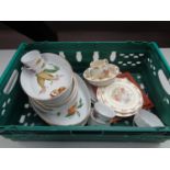 A box containing Royal Worcester Evesham china and Royal Doulton Bunnykins china.