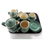 A tray containing 11 pieces of Denby stoneware, tea china, teapots, water jug etc.