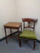 A Victorian mahogany dining chair together with a further inlaid mahogany occasional table.