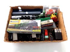 A box containing die cast and plastic rolling stock to include Kitmaster scale model,