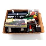 A box containing die cast and plastic rolling stock to include Kitmaster scale model,