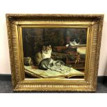 20th century school : A study of three kittens, oil on canvas, 60 x 50 cm, in a heavy gilt frame.