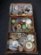 Three boxes containing miscellaneous china.